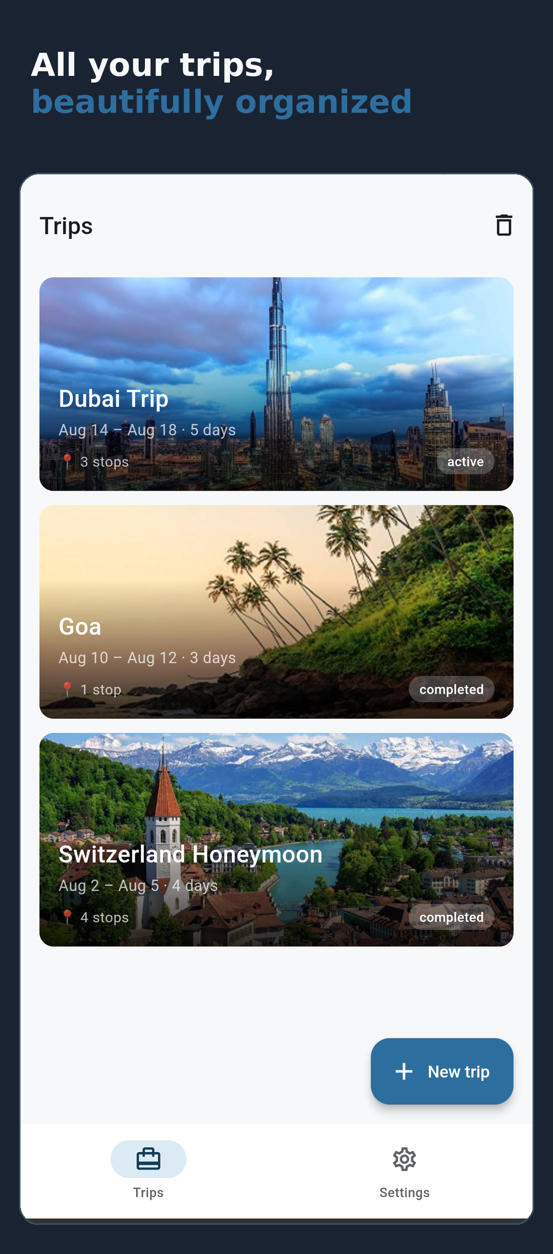 Trips list screen